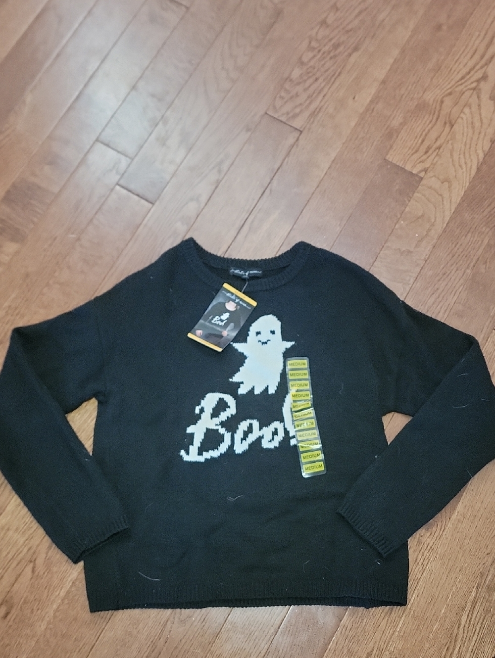 George Black Sweater with White 'Boo' Ghost Graphic